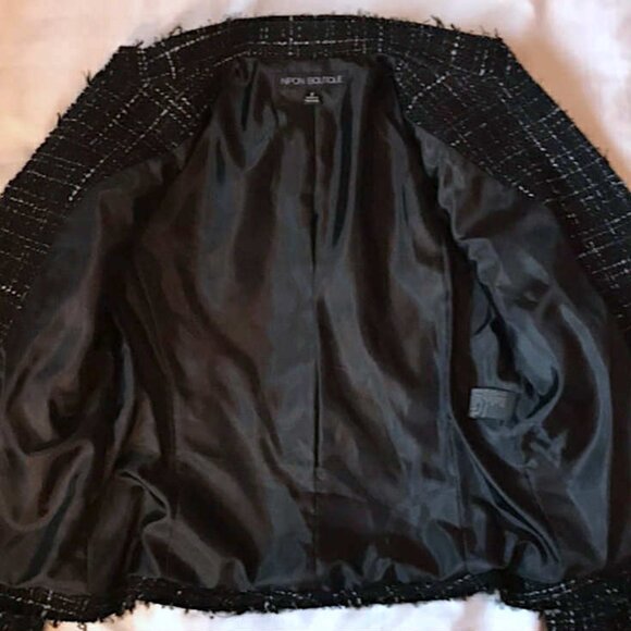 Pretty Vintage Nipon Boutique Jacket in Black/White Plaid with Silk Fringe Trim - Picture 9 of 12